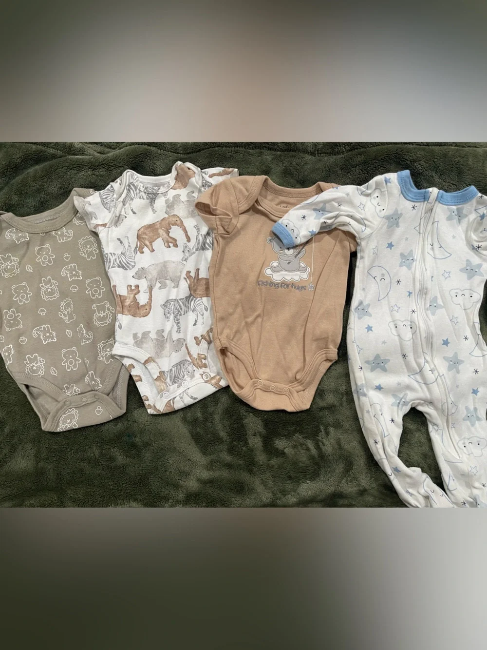 Neutral Tan & White Kids One-Piece Bodysuit Set
